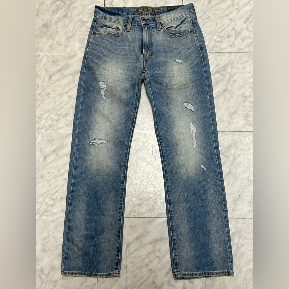 American Eagle Jeans Men 30x29 Light Wash Original Straight Distressed